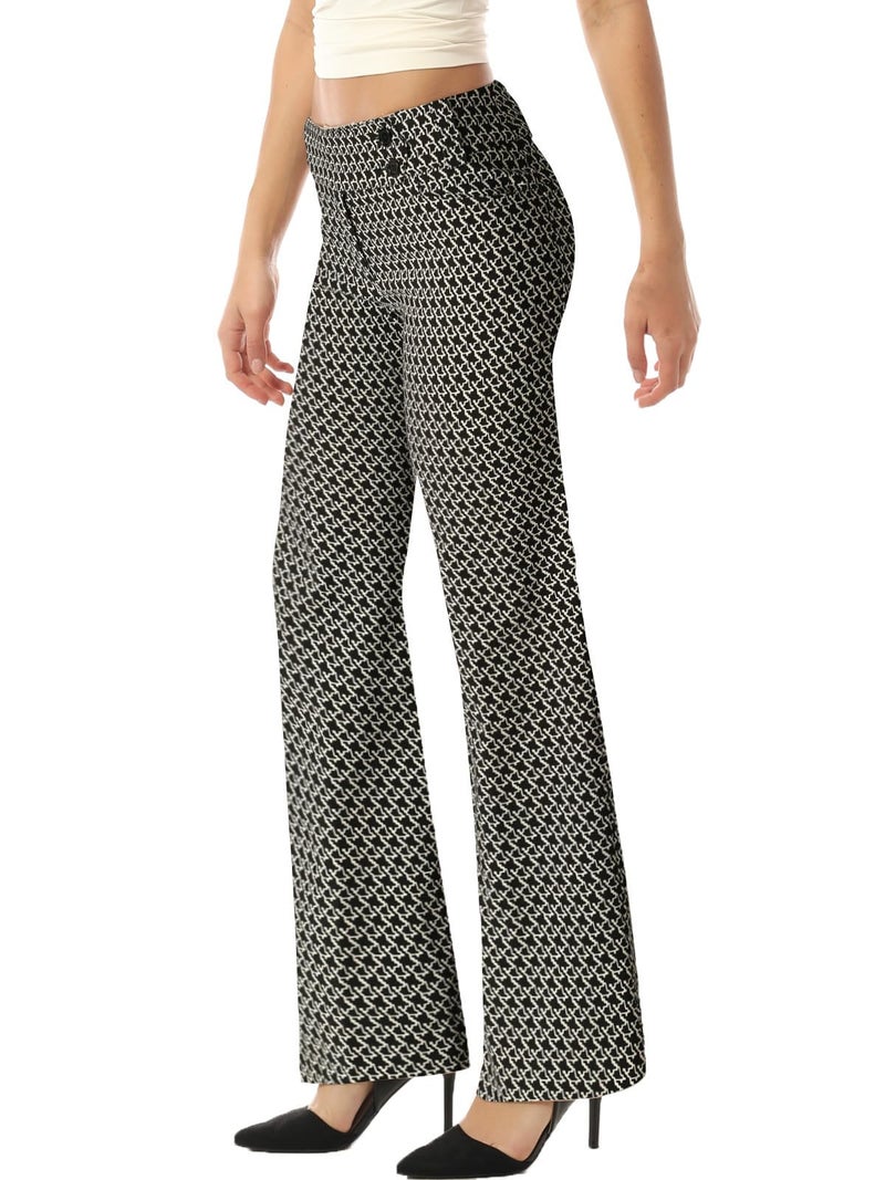 MixMatchy Women's Ultra Stretch Plaid Bootcut Dress Pants Work Business Office Trousers Black/White M - Image 1