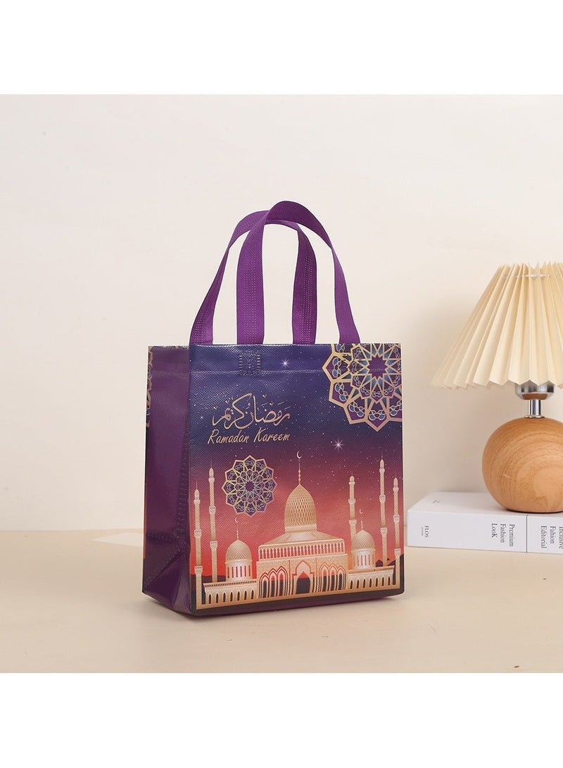 12 قطعة من أكياس هدايا رمضان، أكياس هدايا عيد مبارك قابلة لإعادة الاستخدام مع مقابض، أكياس حفلات رمضان مبارك، أكياس عيد غير منسوجة متعددة الوظائف لتغليف الهدايا، لوازم حفلات رمضان كريم مع بطاقات هدايا - Image 2