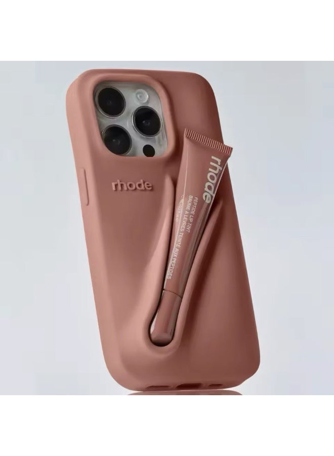 rhode Lip Gloss Phone Case with Lip Tint, For iPhone Case Liquid Silicone Camera Protection Lipstick Lip Glaze Phone Case for iPhone 12 Pro Max (Toast)