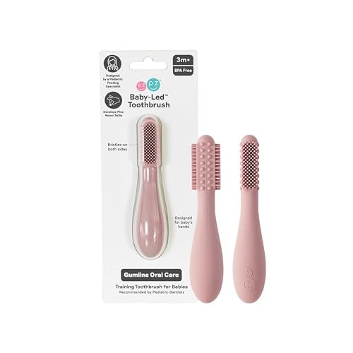 ezpz BabyLed Toothbrush Blush 3 Months 100 Silicone Infant Toothbrush with Sensory Bumps Cleans Gums New Teeth Improves HandtoMouth Coordination SelfFeeding Skills - Image 1