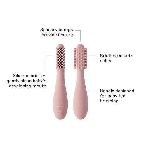ezpz BabyLed Toothbrush Blush 3 Months 100 Silicone Infant Toothbrush with Sensory Bumps Cleans Gums New Teeth Improves HandtoMouth Coordination SelfFeeding Skills - Image 3
