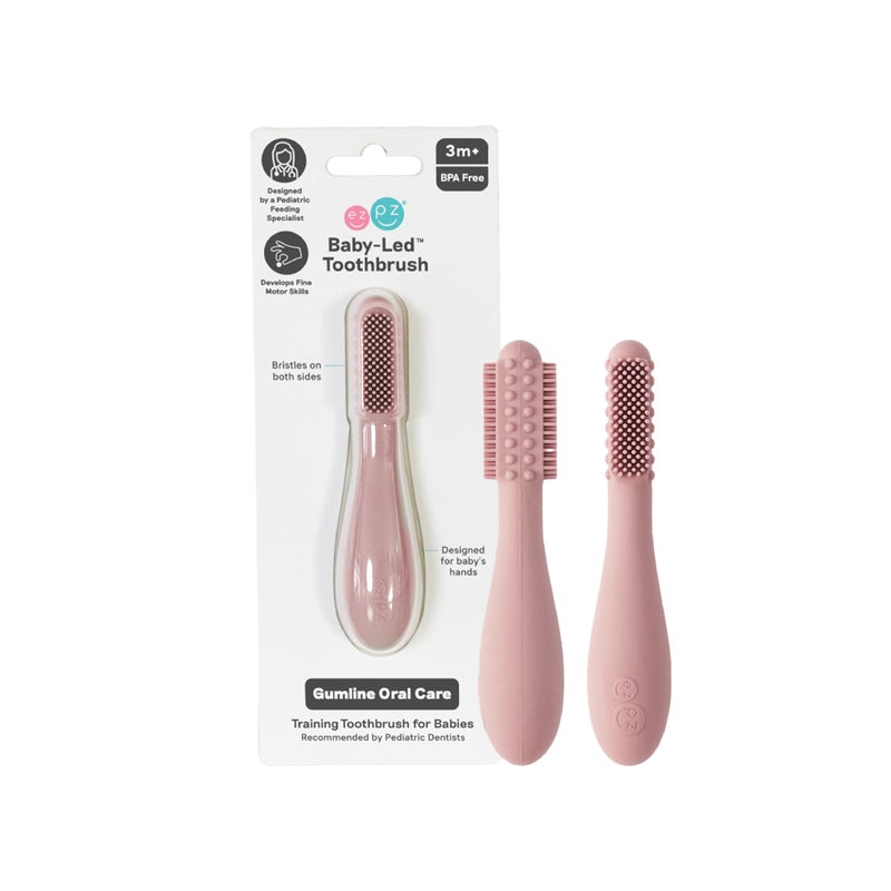 ezpz BabyLed Toothbrush Blush 3 Months 100 Silicone Infant Toothbrush with Sensory Bumps Cleans Gums New Teeth Improves HandtoMouth Coordination SelfFeeding Skills - Image 2