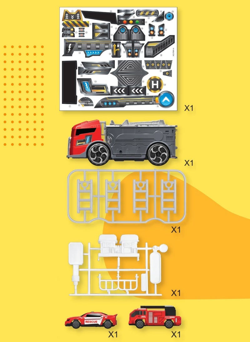 Fitto 2 In 1 Large Firefighter Truck and Fire Station and 2 Die Cast Cars - Image 4