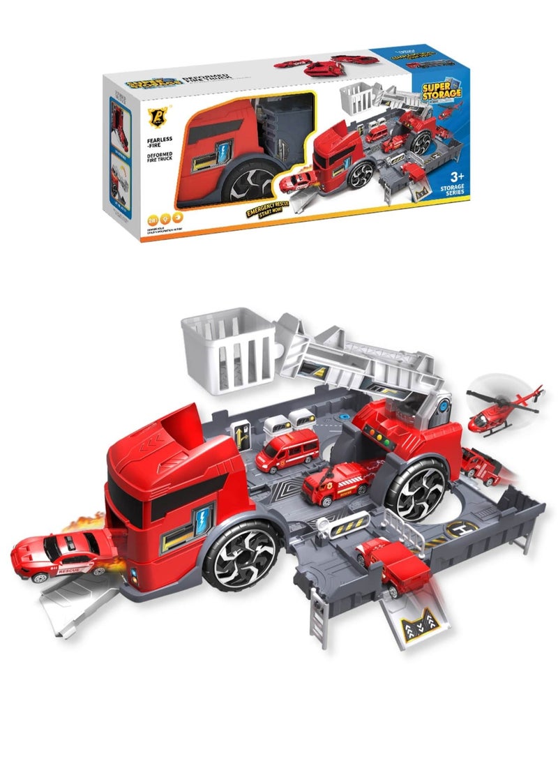 Fitto 2 In 1 Large Firefighter Truck and Fire Station and 2 Die Cast Cars - Image 5