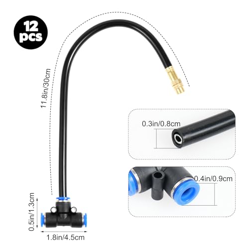 Foxtell 12 Pcs Brass Misting Nozzles Tee with 12 Inch Built in Hose for Patio Outdoor Cooling 360 Rotation Adjustable Water Mister Nozzles Thread Sprayer0043 orifice Tee Compatible with 031Misting Hose - Image 3
