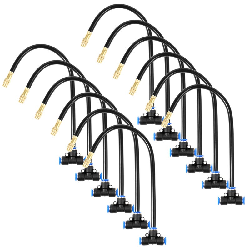 Foxtell 12 Pcs Brass Misting Nozzles Tee with 12 Inch Built in Hose for Patio Outdoor Cooling 360 Rotation Adjustable Water Mister Nozzles Thread Sprayer0043 orifice Tee Compatible with 031Misting Hose - Image 2