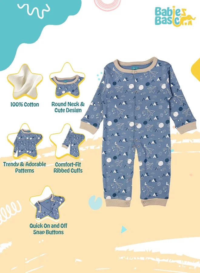 Babies Basic 100% Cotton Printed Long Sleeves Jumpsuit/Romper/Sleepsuit For Babies