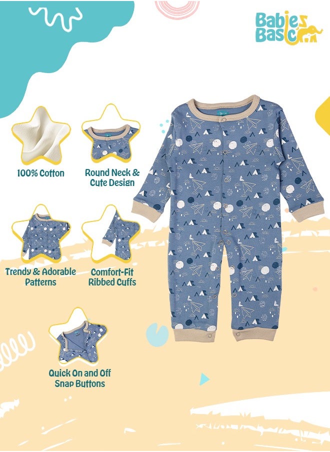 Babies Basic 100% Cotton Printed Long Sleeves Jumpsuit/Romper/Sleepsuit For Babies  - Image 2