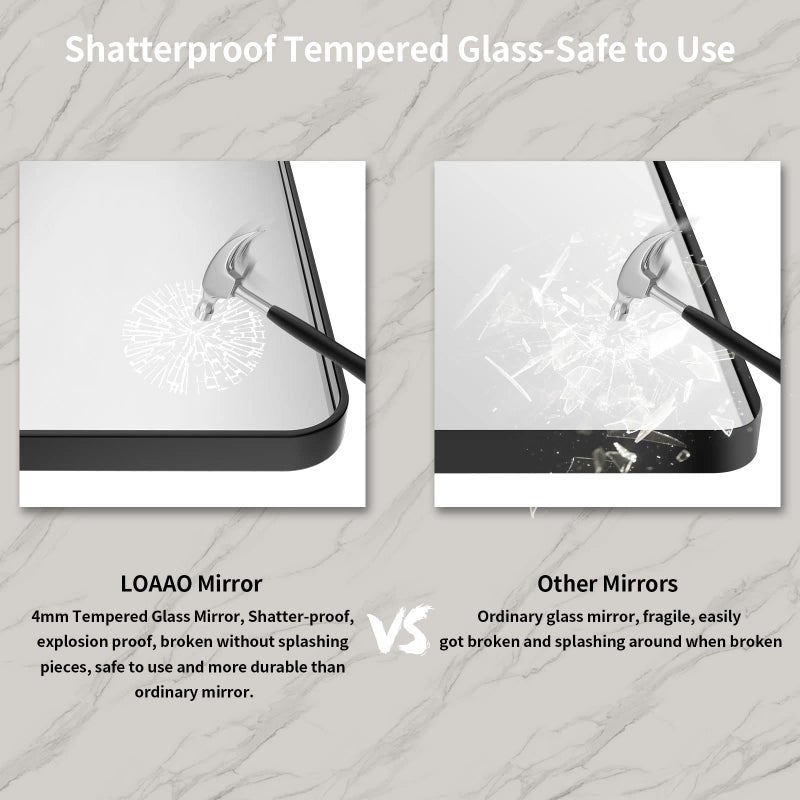 LOAAO 40X32 Inch Black Metal Framed Bathroom Mirror for Wall, Matte Black Bathroom Vanity Mirror Farmhouse, Large Rounded Rectangle Mirror, Anti-Rust, Tempered Glass, Hangs Horizontally or Vertically - Image 5