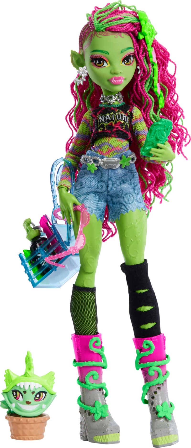 Monster High Venus McFlytrap Doll Plant Monster with Pet Cat Chewlian  Accessories Like Backpack Notebook Snacks  More - Image 4