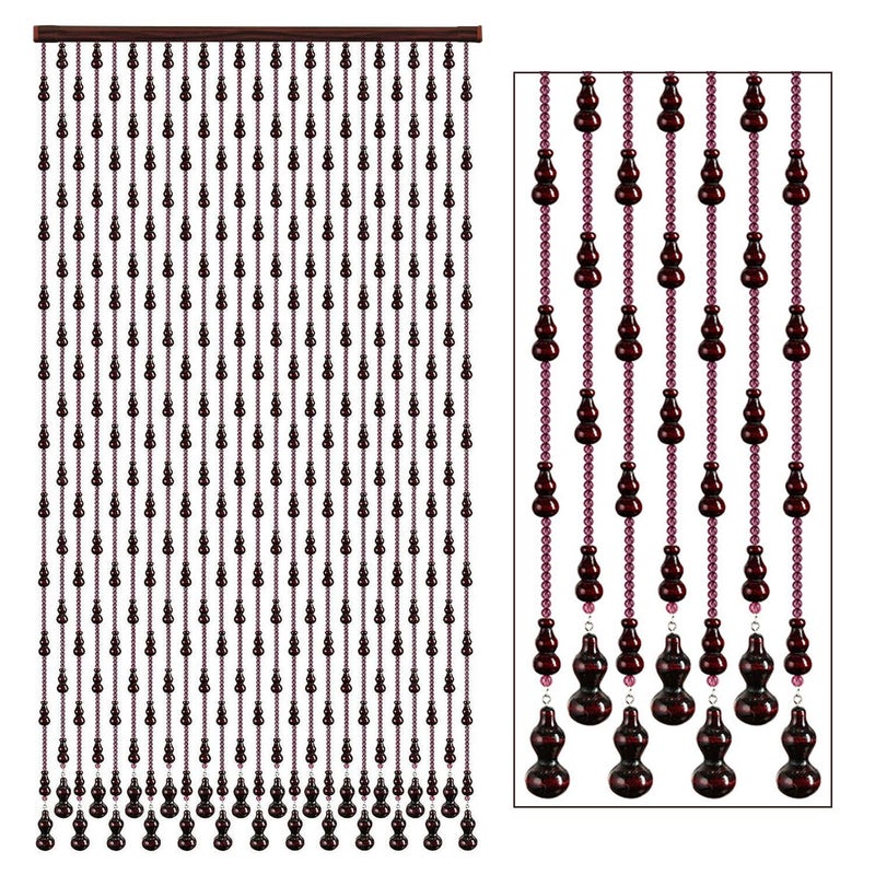 Pengfei Wood Beaded Curtain for Doorway 355 x 78 inches Retro Door String Curtain Handmade Room Divider Blind 29 Strings Home Decorative Panel for Living Room Bedroom Bathroom Red Wine 