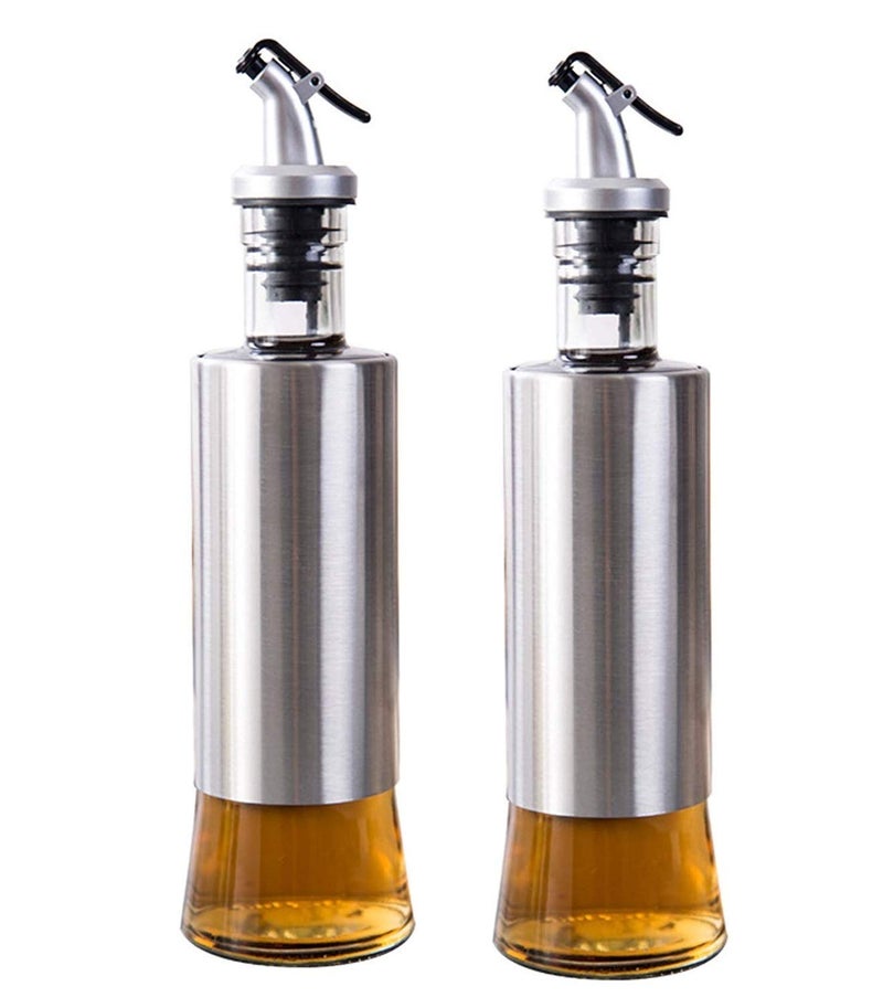 Ramkuwar with device of R Olive Oil Dispenser, Stainless Steel Protecting 500ml Drip-Free Vinegar and Soy Sauce Bottle Set for Kitchen 500ml Steel - Pack 2 - Image 1