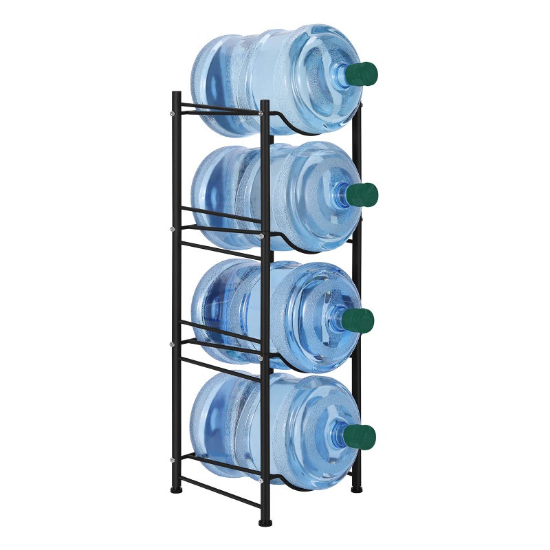 smusei 5 Gallon Water Bottle Jug Holder 4 Tier Heavy Duty Cooler Jug Storage Rack Detachable Bottle Organizer Shelf for Home Kitchen Office Breakroom Space Save Black