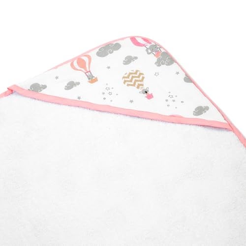 haus & kinder Terry Muslin Hooded Towel for Newborns (0–12 Months) – 80x80 cm, Pink, Serene Dreamscape Design 1 Piece - Image 2