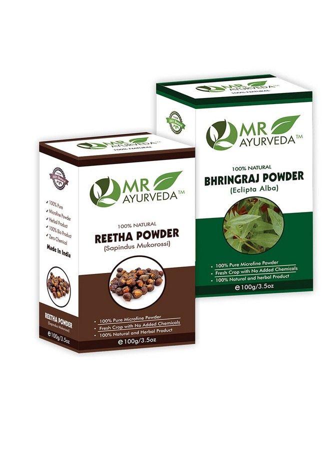 MR Ayurveda باقة كومبو من مسحوق البهرينجراج ومسحوق الريثا للشعر (100 جرام لكل منهما) - Image 2