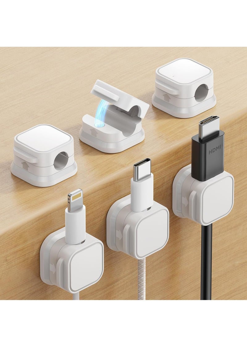 KASTWAVE 6 Pack Cable Tidy Clips, Adjustable Cord Organizer Holder, Spring Cable Holder Clips, Magnetic Cable Management Self Adhesive Wire Holder for Desk, Nightstand, Charging Cables, HDMI, Audio Cable,White - Image 1