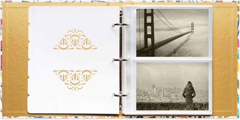 Jot  Mark مجموعة ألبوم الصور من جوت آند مارك - 200 صورة بحجم 4×6، أكمام جيب شفافة، 6 فواصل علامات تبويب، مجلد ثلاثي الحلقات 8.5×9.5 (باقة الزهور البرية) - سجل قصاصات ثلاثي الحلقات - Image 2