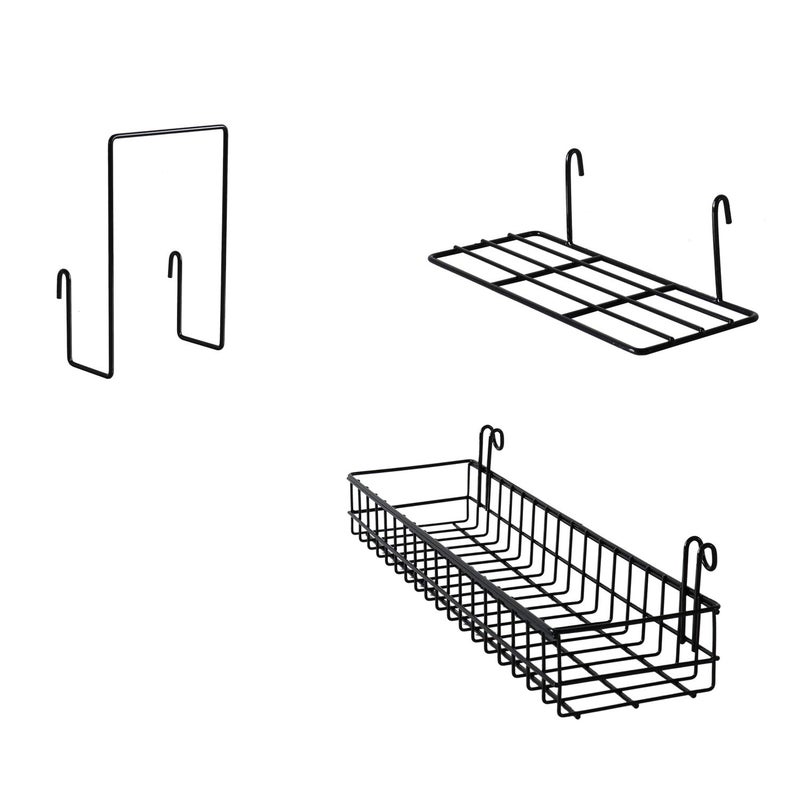 FRIADE Wall Grid Panel Hanging Basket with HooksBookshelfDisplay ShelfWall Organizer and Metal Shelving for Home Supplies1 Set of 3 Black