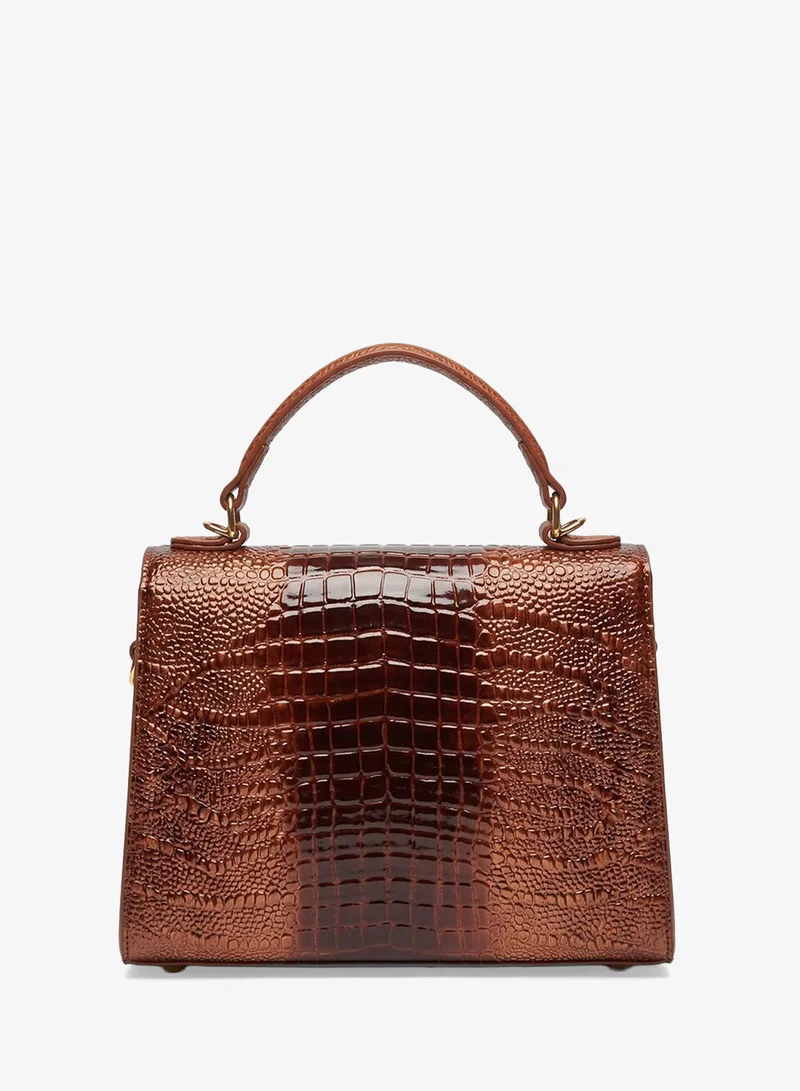 Ella Brown Croc Print Satchel With Top Handle And Strap