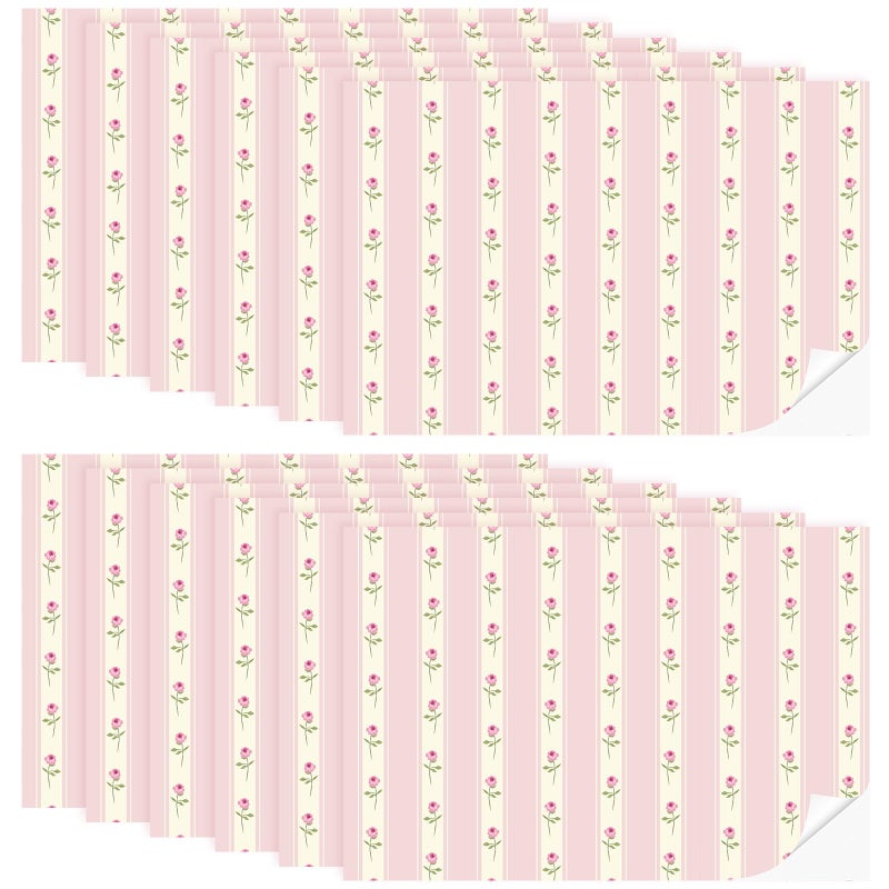 Flutesan 12 Pcs Miniature Dollhouse Wallpaper and Flooring Peel and Stick Mini DIY Self Adhesive Dollhouse Accessories 8.27 x 11.69 Inch (Pink Flower) - Image 1