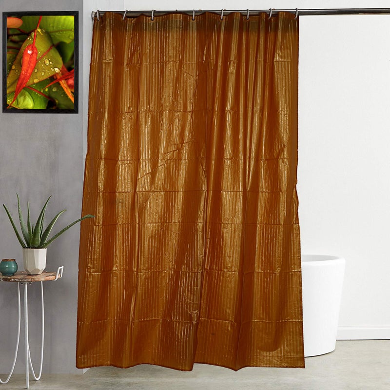 Kuber Industries Self Lining Design PVC Shower Curtain with Hooks - 54"x84", Gold - Image 1
