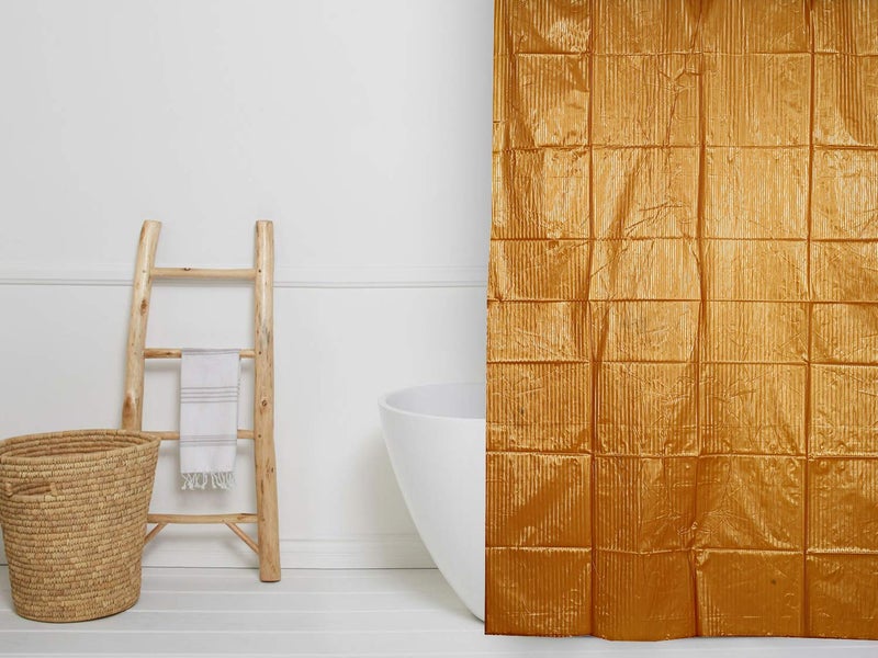 Kuber Industries Self Lining Design PVC Shower Curtain with Hooks - 54"x84", Gold - Image 2