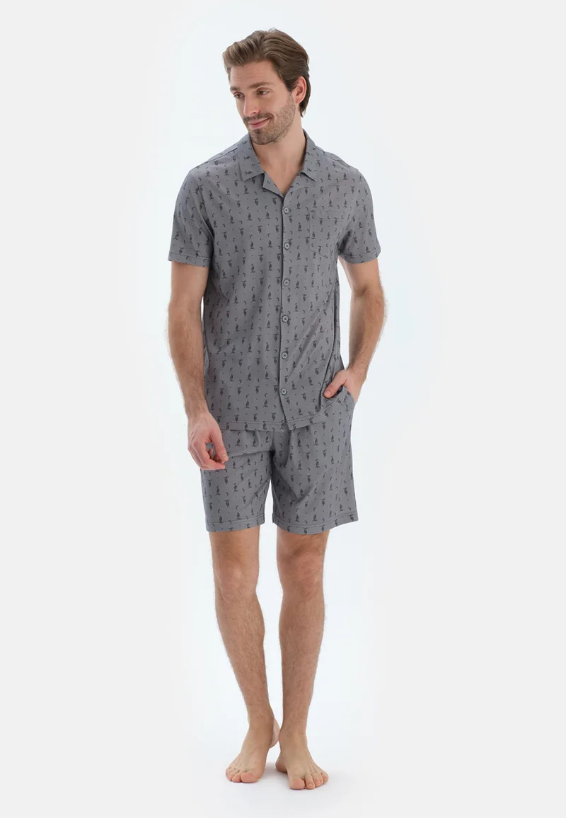 dagi  Floral Regular/Classic Fit Shirt & Shorts Pajama Sets Spread Collar Cotton Blend Sleepwear for Men | Best Price UAE