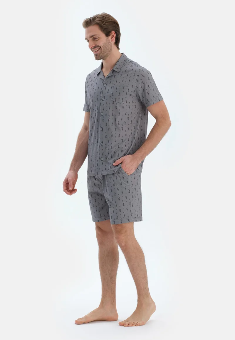 dagi  Floral Regular/Classic Fit Shirt & Shorts Pajama Sets Spread Collar Cotton Blend Sleepwear for Men | Best Price UAE