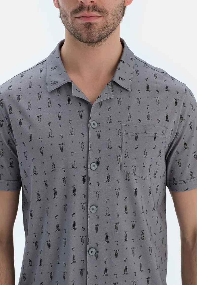 dagi  Floral Regular/Classic Fit Shirt & Shorts Pajama Sets Spread Collar Cotton Blend Sleepwear for Men | Best Price UAE