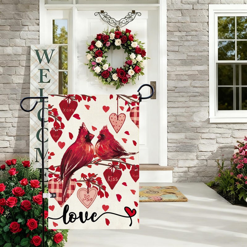 Baccessor Valentine's Day Cardinals Garden Flag 12.5x18 Inch Double Sided, Red Love Hearts Flag Anniversary Wedding Holiday Yard Lawn Outdoor Outside Decoration - Image 5