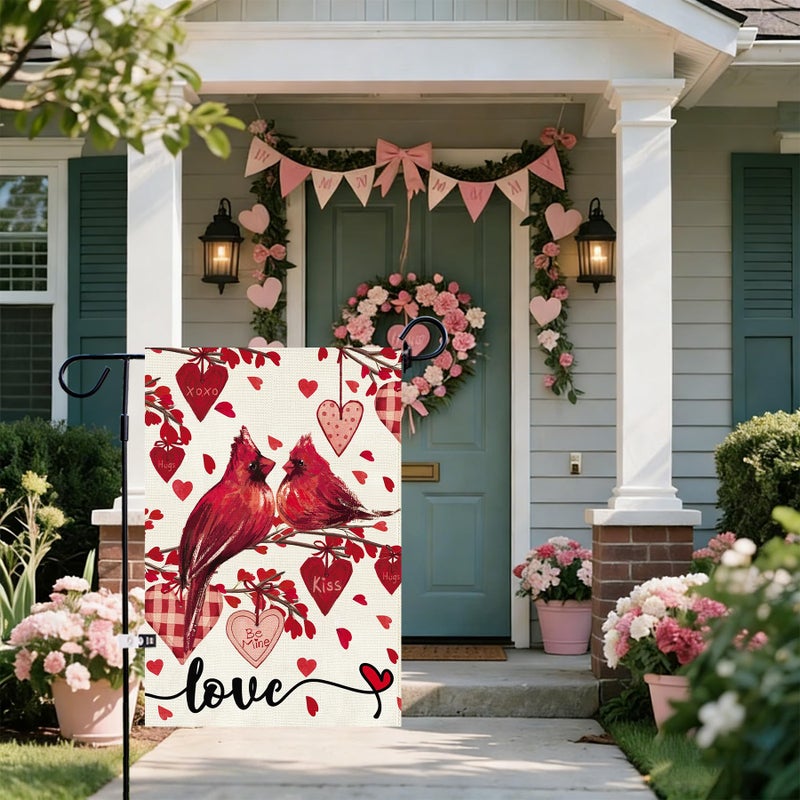Baccessor Valentine's Day Cardinals Garden Flag 12.5x18 Inch Double Sided, Red Love Hearts Flag Anniversary Wedding Holiday Yard Lawn Outdoor Outside Decoration - Image 2