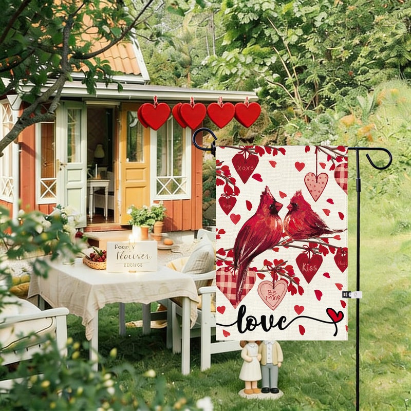 Baccessor Valentine's Day Cardinals Garden Flag 12.5x18 Inch Double Sided, Red Love Hearts Flag Anniversary Wedding Holiday Yard Lawn Outdoor Outside Decoration - Image 3