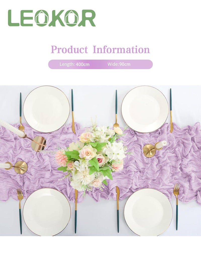 LEOKOR Purple Cheesecloth Table Runner 90x400 CM Rustic Sheer Gauze Table Decor Boho Wedding Table Runner for Home Use and Special Events - Image 4