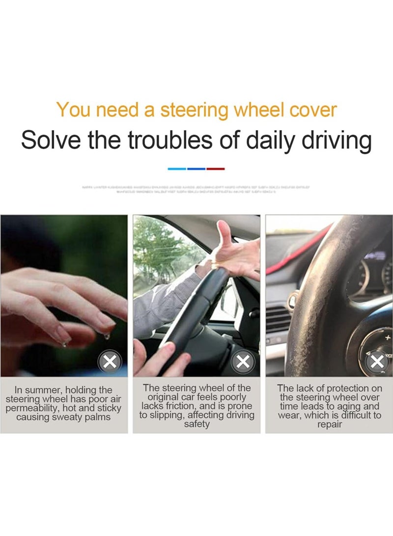 Car Steering Wheel Cover, Microfiber PU Leather Elastic Carbon Fiber Auto Steering Wheel Protector, 15 Inch Breathable Anti-Slip for Women Men, Car Interior Accessories for Most Cars (Black/Wine Red) - Image 3