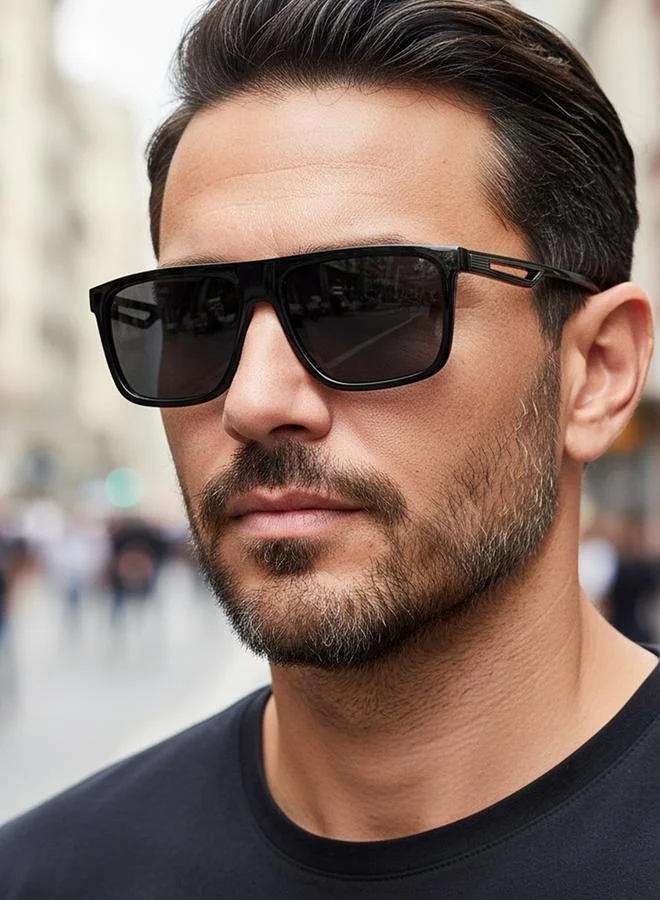 Take Two Men Black Flat Top Square Frame Sunglasses
