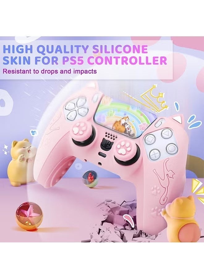 Cute Cat Paw PS5 Controller Skin - Silicone Controller Cover for PlayStation 5 Wireless Grip - with 2 Thumb Grip Caps - 1 cat Sticker - Anti-Slip Controller Cover Case - Pink - Image 4