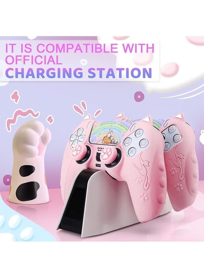 Cute Cat Paw PS5 Controller Skin - Silicone Controller Cover for PlayStation 5 Wireless Grip - with 2 Thumb Grip Caps - 1 cat Sticker - Anti-Slip Controller Cover Case - Pink - Image 3