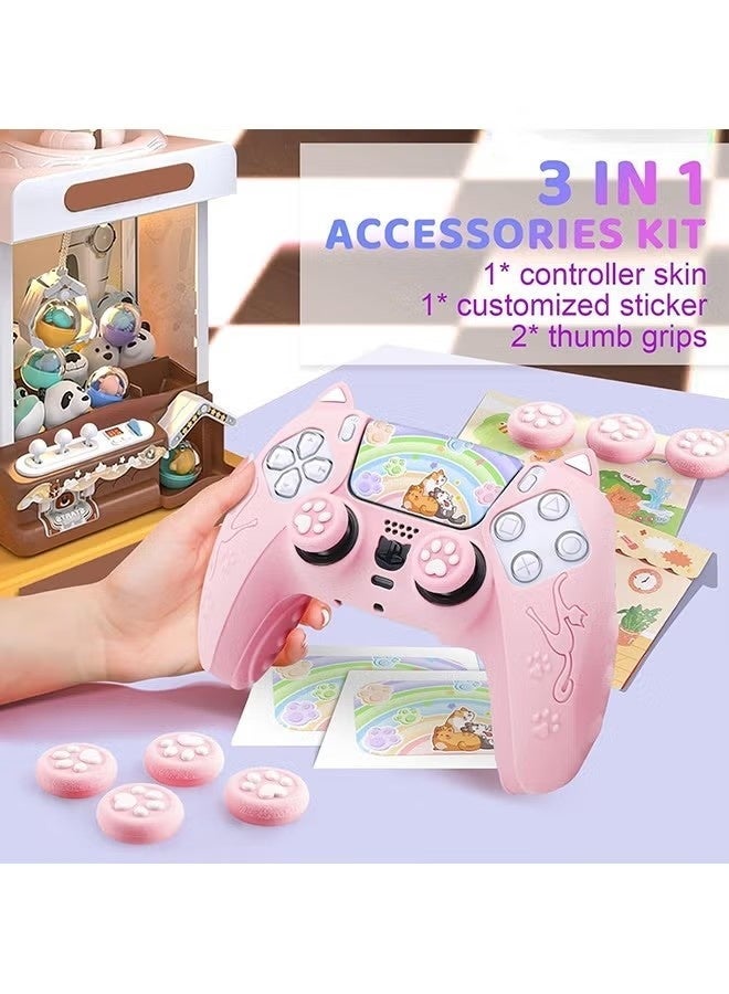Cute Cat Paw PS5 Controller Skin - Silicone Controller Cover for PlayStation 5 Wireless Grip - with 2 Thumb Grip Caps - 1 cat Sticker - Anti-Slip Controller Cover Case - Pink - Image 5