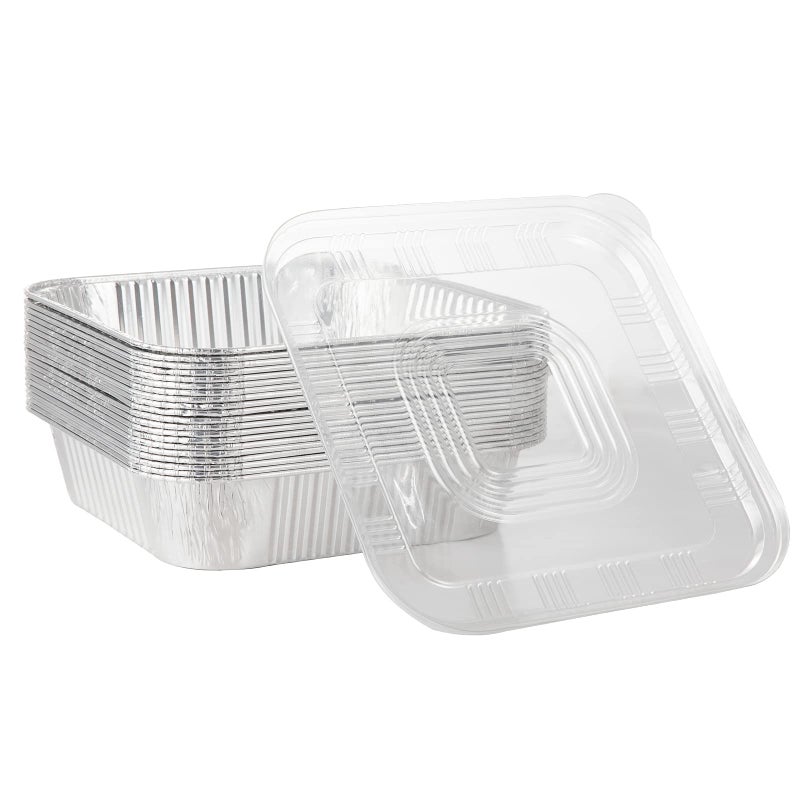 Waytiffer 20-Pack Disposable Aluminum Foil Tins - Heavy Duty Square Cake & Baking Pans with Plastic Dome Lids - Image 3