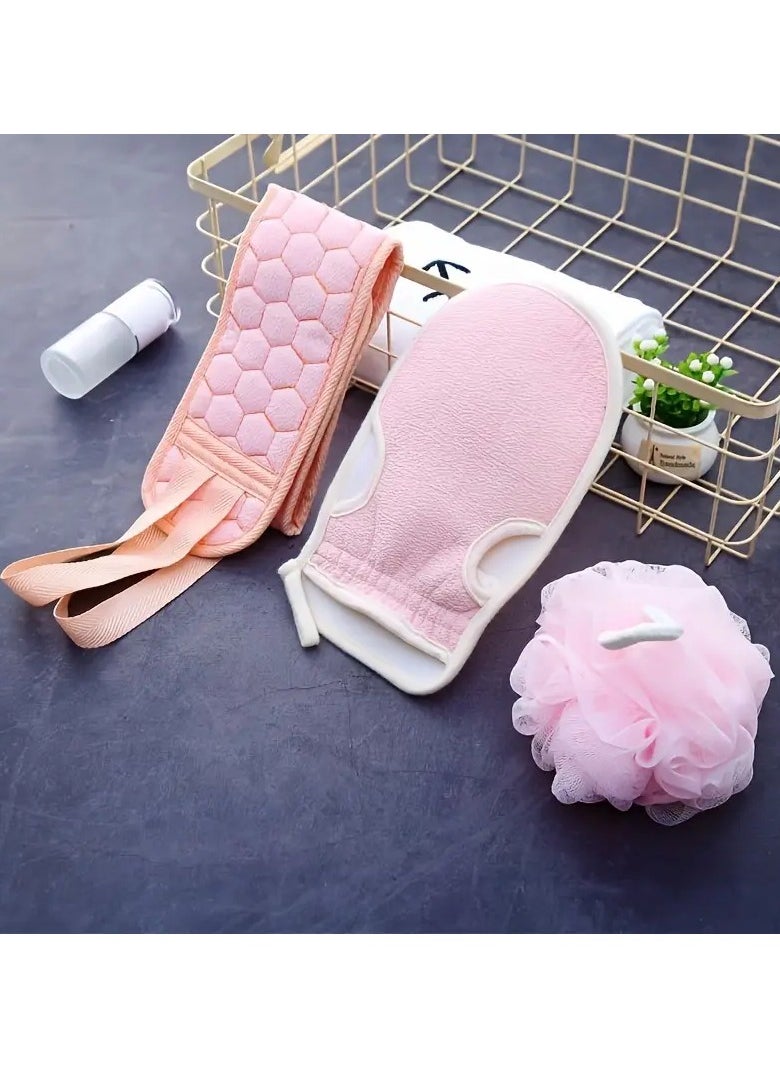 Goolsky 3pcs/set Bath Exfoliating Set, Bath Ball, Bath Glove, Exfoliating Bath Washcloth Towel, Back Scrubber For Shower, For Spa, Massage And Body Scrubs, Body Scrubber Bathing Accessories  - Image 1