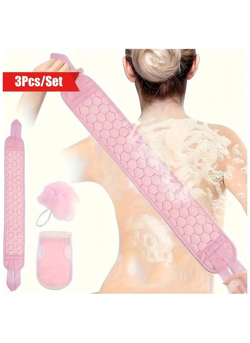 Goolsky 3pcs/set Bath Exfoliating Set, Bath Ball, Bath Glove, Exfoliating Bath Washcloth Towel, Back Scrubber For Shower, For Spa, Massage And Body Scrubs, Body Scrubber Bathing Accessories  - Image 4