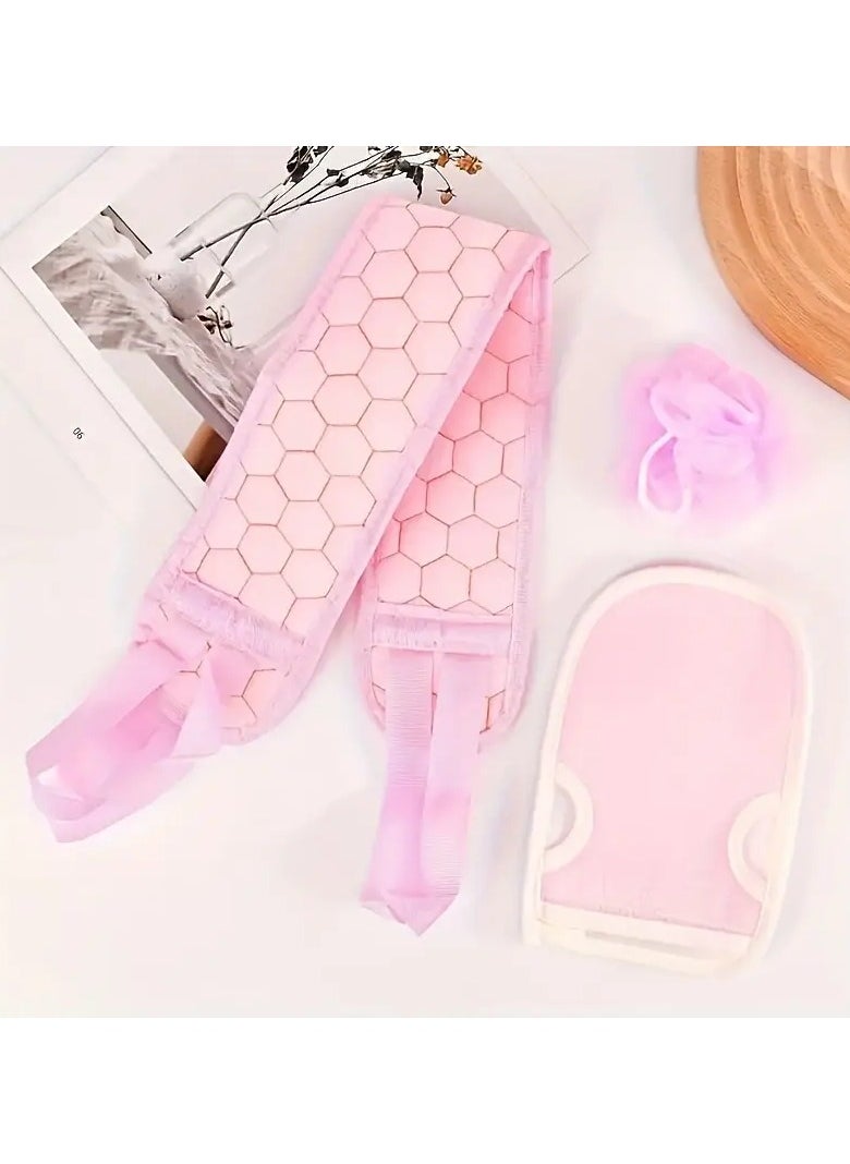 Goolsky 3pcs/set Bath Exfoliating Set, Bath Ball, Bath Glove, Exfoliating Bath Washcloth Towel, Back Scrubber For Shower, For Spa, Massage And Body Scrubs, Body Scrubber Bathing Accessories  - Image 5
