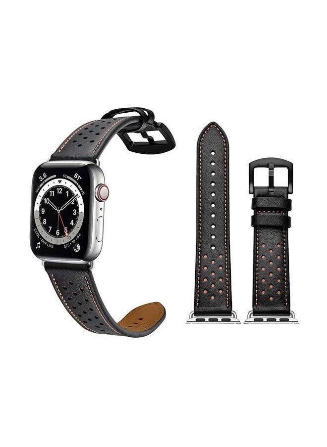 Generic Genuine Leather Replacement Band For Apple Watch Series 6/SE/5/4/3/2/1 Black Brown  - Image 1
