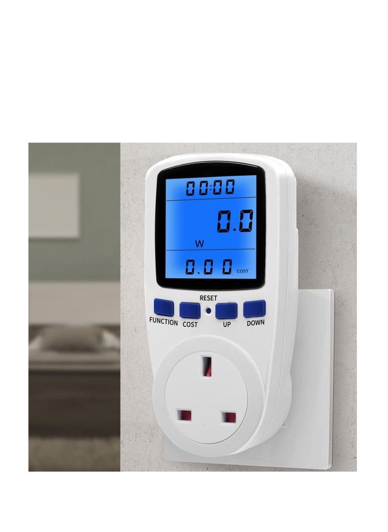 Generic - Power Meter Energy Monitor 240V/13A Watt Meter Plug UK, Power Meter Electricity Usage Monitor, With Backlight LCD Display and 7 Monitoring Modes for Home Hotel Blue Backlight - Image 1