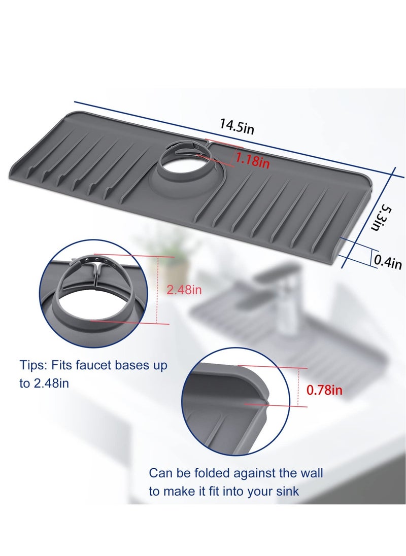 Sink Faucet Mat Splash Guard, Silicone Faucet Rack,Kitchen Sink Splash Guard, Suitable for Kitchen & Bathroom Countertop Protect, Handle Drip Catcher Tray (Grey)