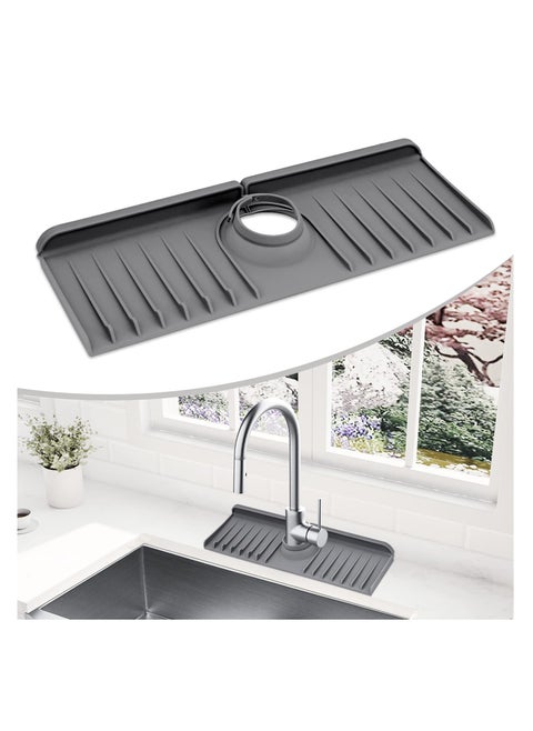 Sink Faucet Mat Splash Guard, Silicone Faucet Rack,Kitchen Sink Splash Guard, Suitable for Kitchen & Bathroom Countertop Protect, Handle Drip Catcher Tray (Grey)
