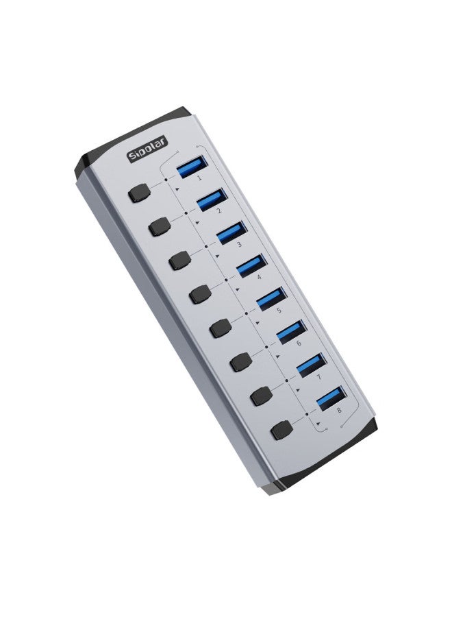 Sipolar Usb 3.0 8-port High-speed Hub With Independent Control, 48w Power Adapter, Multi-port Splitter For Apple Macbook Fs-802 - Image 4