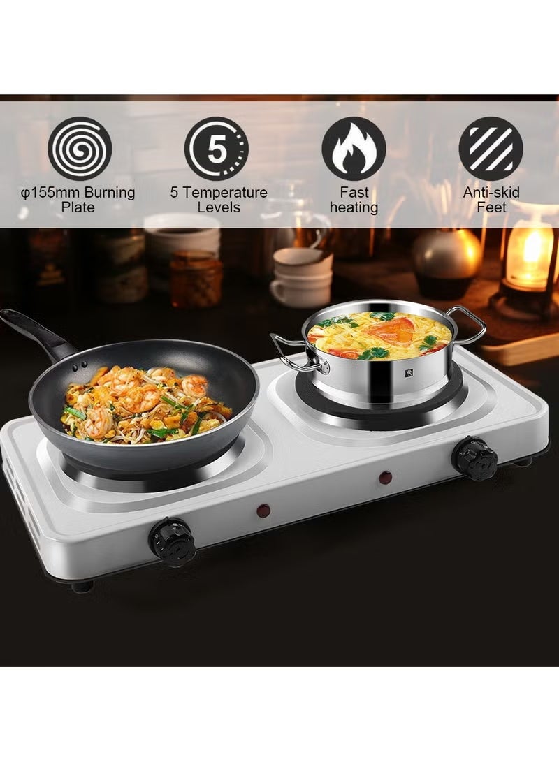 Denx Dual Hot Plate 2000W Portable Electric Hob with Temperature Control, Cast Iron Heating Plates, Overheat Protection, Double Burner Cooker for Home, Camping & Caravan Cooking - Image 5