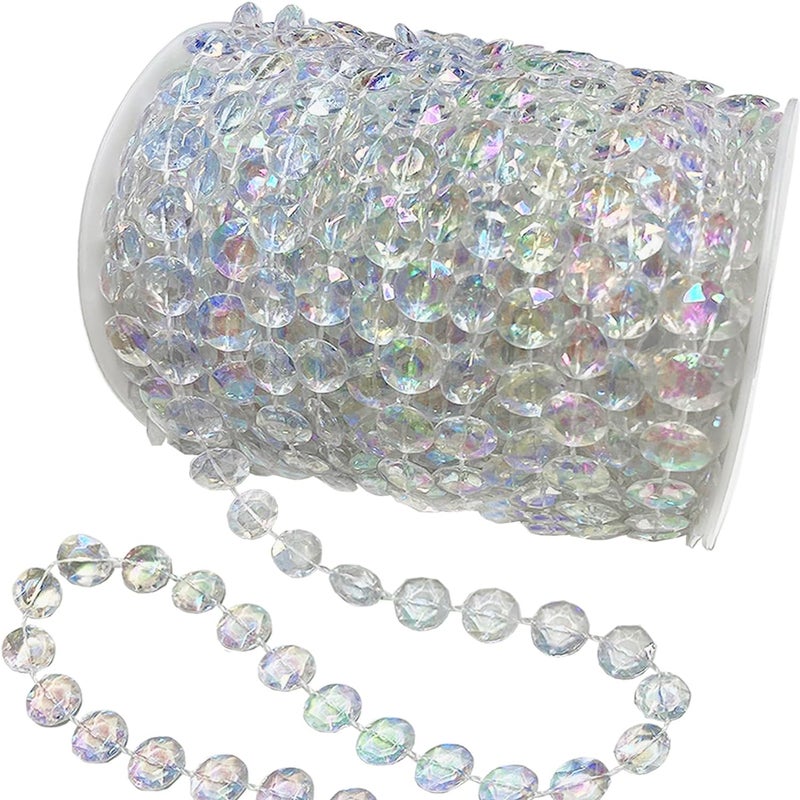 Jishi 99ft Crystal Bead Garland for Christmas Tree Decorations, Iridescent Acrylic Beaded Garland Strand Roll, Hanging Christmas Decorations Indoor Home Decor, String Diamond Beads for Crafts Curtains - Image 1