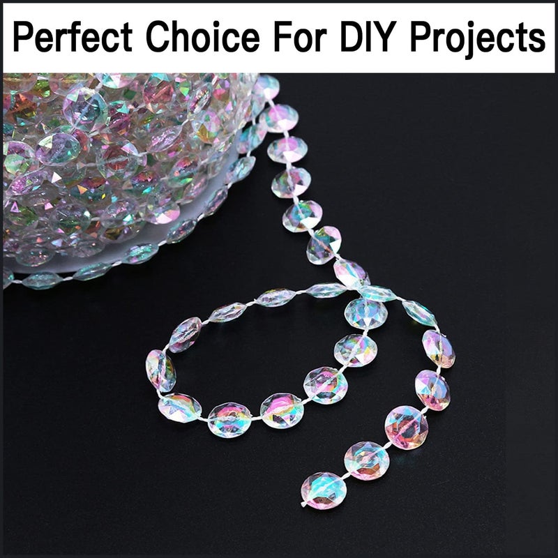 Jishi 99ft Crystal Bead Garland for Christmas Tree Decorations, Iridescent Acrylic Beaded Garland Strand Roll, Hanging Christmas Decorations Indoor Home Decor, String Diamond Beads for Crafts Curtains - Image 3